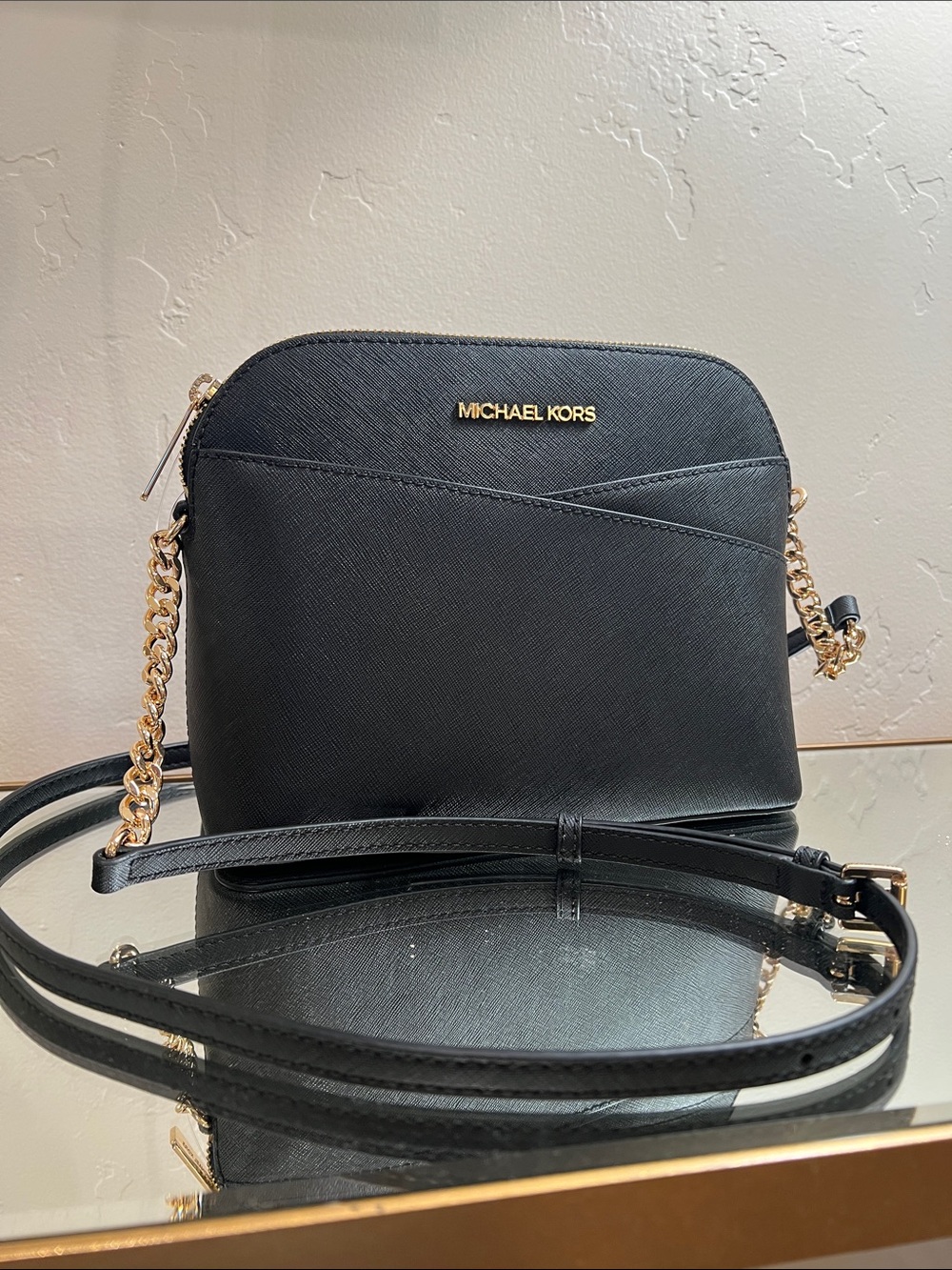 Michael Kors Black Crossbody with Gold Chain Trim